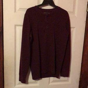 American Eagle Outfitters Maroon Waffle Knit Long Sleeve Henley Mens Small S